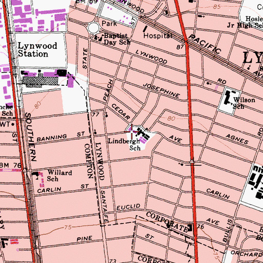 Topographic Map of Lindbergh Elementary School, CA