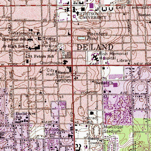 Topographic Map of First United Methodist Church of Deland, FL