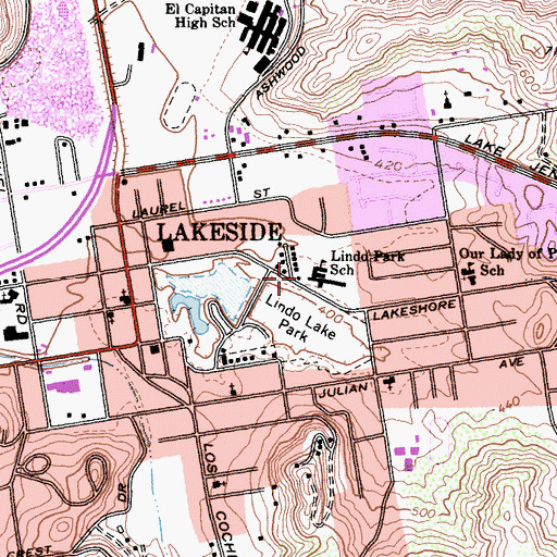 Topographic Map of Lindo Park Elementary School, CA