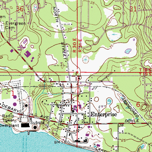 Topographic Map of Temple Baptist Church, FL