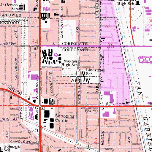 Topographic Map of Esther Lindstrom Elementary School, CA