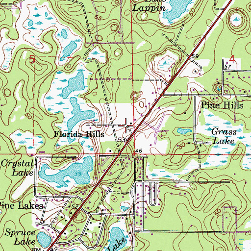 Topographic Map of First Baptist Church of Pine Lakes, FL