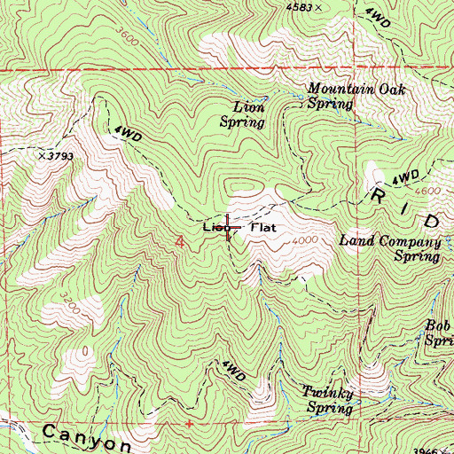 Topographic Map of Lion Flat, CA