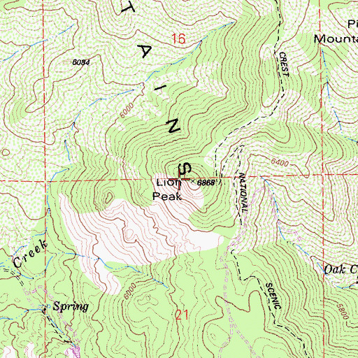 Topographic Map of Lion Peak, CA