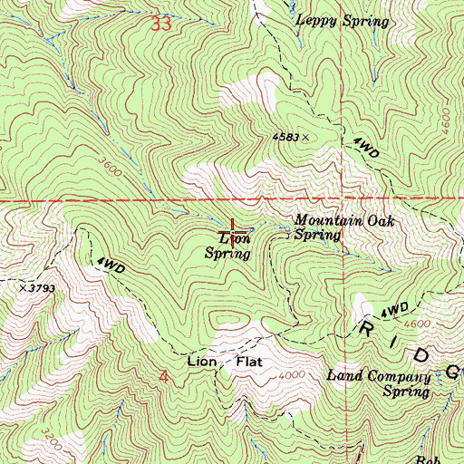 Topographic Map of Lion Spring, CA