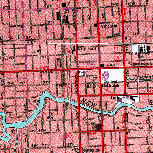 Topographic Map of Broward County Library System Main Library, FL