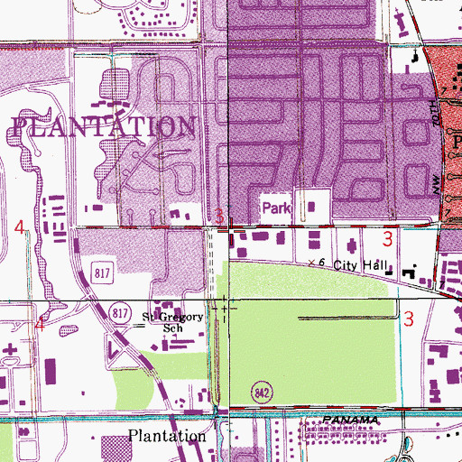 Topographic Map of Plantation Post Office, FL