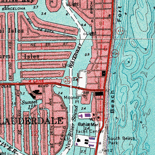 Topographic Map of City of Fort Lauderdale Las Olas Marina, FL