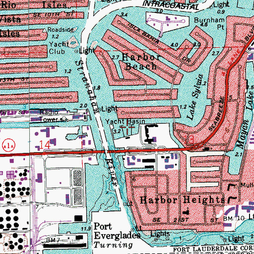 Topographic Map of Pier 66 Marina, FL