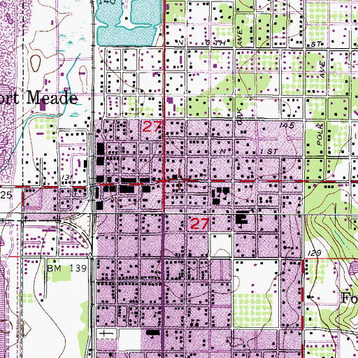 Topographic Map of Fort Meade City Public Library, FL
