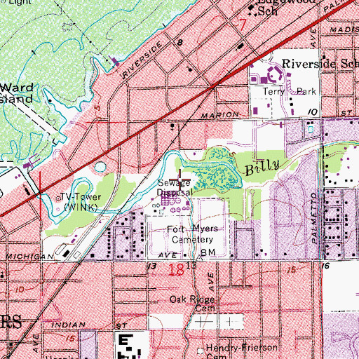 Topographic Map of Fort Meyers Central Wastewater Treatment Facility, FL