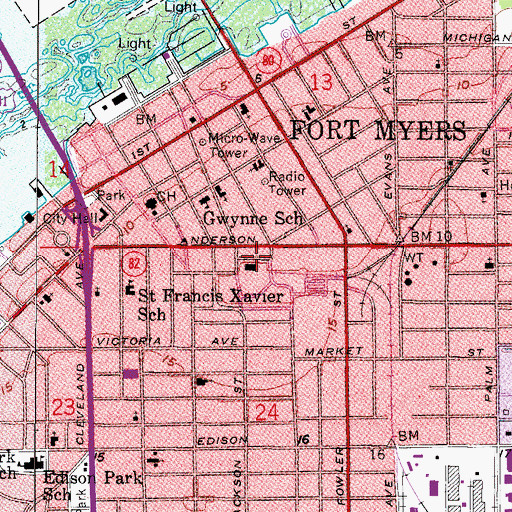 Topographic Map of City of Fort Myers Southwest Florida Museum of History, FL