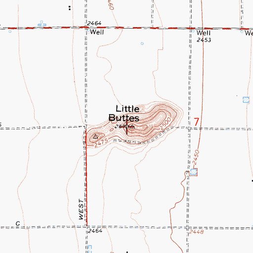 Topographic Map of Little Buttes, CA