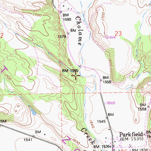Topographic Map of Little Cholame Creek, CA