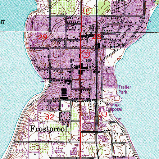 Topographic Map of Frostproof Post Office, FL
