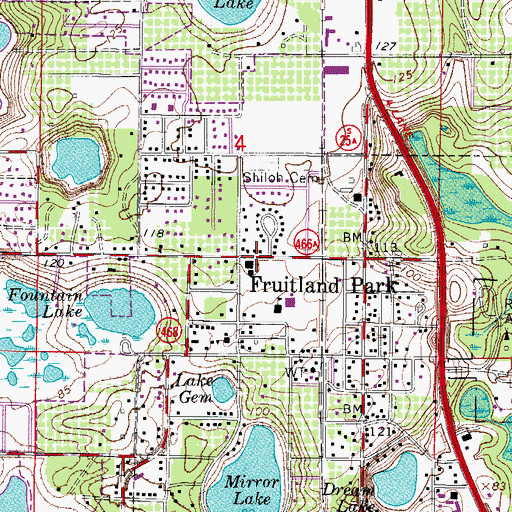 Topographic Map of Community United Methodist Church of Fruitland Park, FL