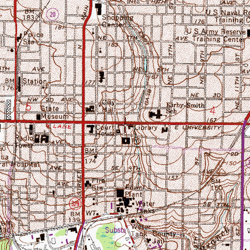 Topographic Map of Alachua County Library District Headquarters at Gainesville, FL