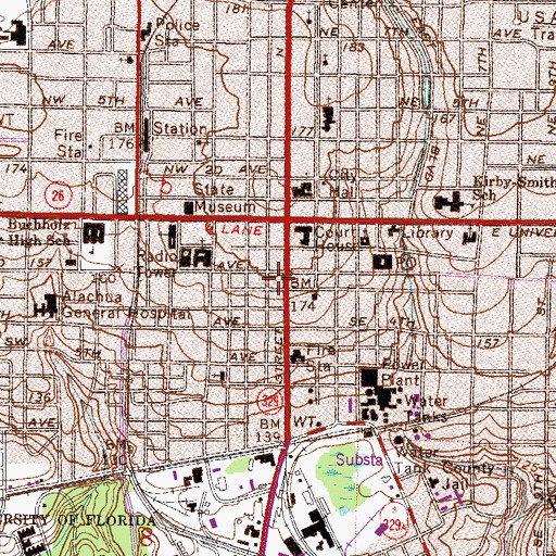 Topographic Map of Alachua County Library District Waldo Branch Library, FL