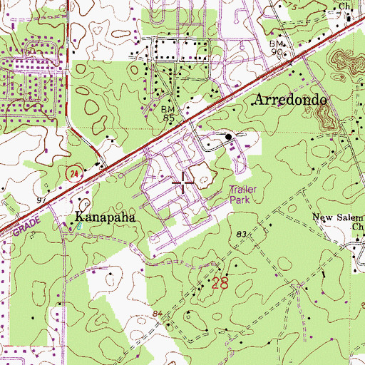 Topographic Map of Arredondo Farms Mobile Home Park, FL