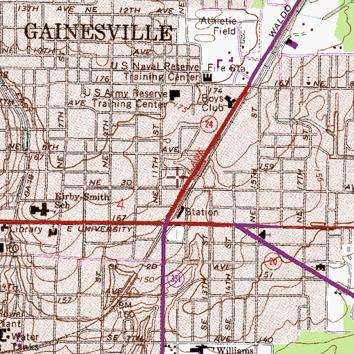 Topographic Map of Kingdom Hall of Jehovahs Witnesses Southside and Northeast Gainesville, FL