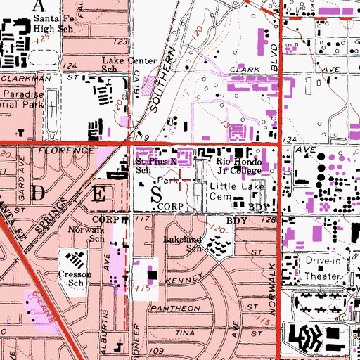 Topographic Map of Little Lake Cemetery, CA