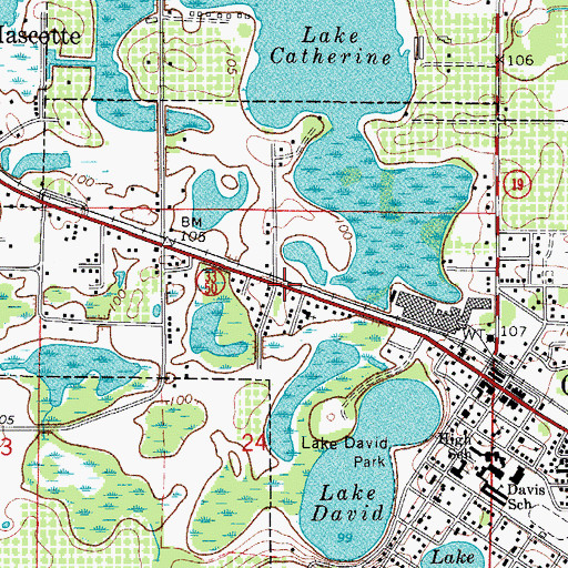 Topographic Map of Marion Baysinger Memorial Library, FL