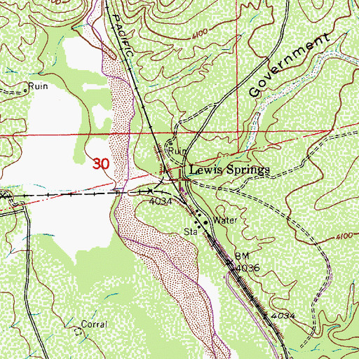 Topographic Map of Lewis Springs, AZ