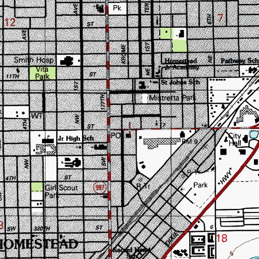 Topographic Map of Homestead Post Office, FL