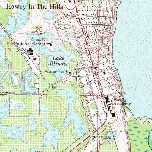 Topographic Map of Howey in the Hills Post Office, FL