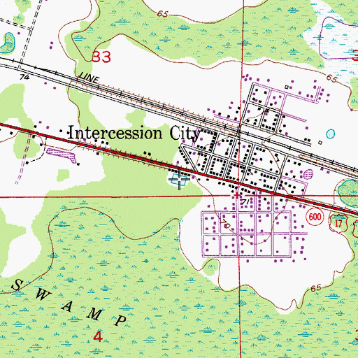 Topographic Map of Millers Lakeside Trailer Park, FL