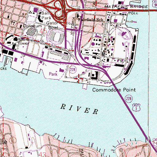 Topographic Map of Adams Street Yard Wharf, FL
