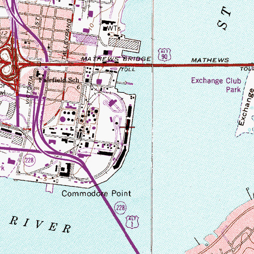 Topographic Map of Jacksonville Electric Authority Southside Generating Station Wharf, FL