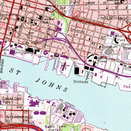 Topographic Map of Jacksonville Riverfront Development Pier Number 1, FL