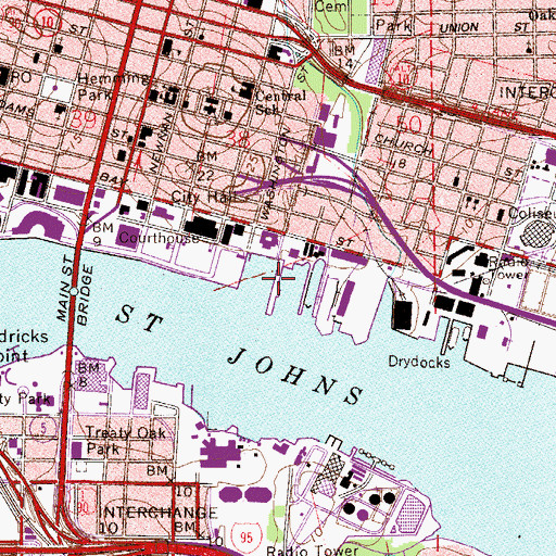 Topographic Map of Jacksonville Riverfront Development Pier Number 3, FL