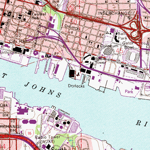 Topographic Map of Jacksonville Riverfront Development Pier Number 7, FL