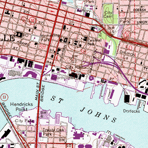 Topographic Map of Duval County Courthouse Law Library, FL