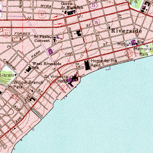 Topographic Map of Saint Vincent's Medical Center Library, FL