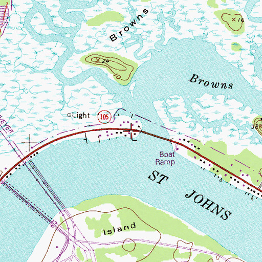Topographic Map of Browns Creek Fish Camp Marina, FL