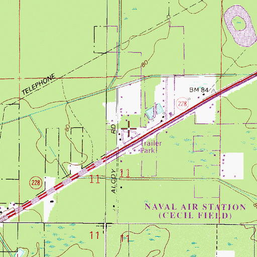 Topographic Map of Baileys Mobile Home Park, FL