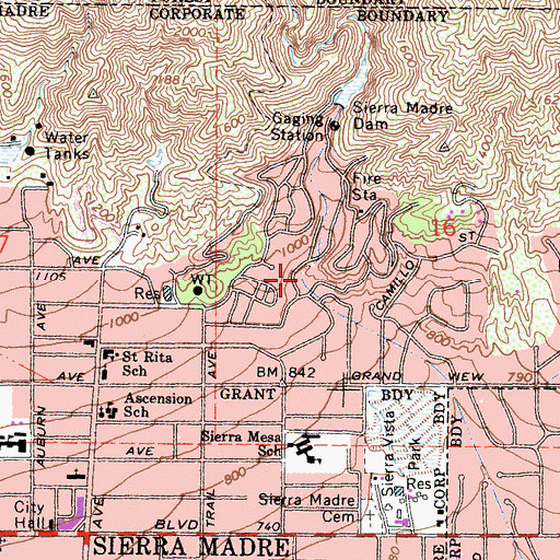 Topographic Map of Little Santa Anita Canyon, CA
