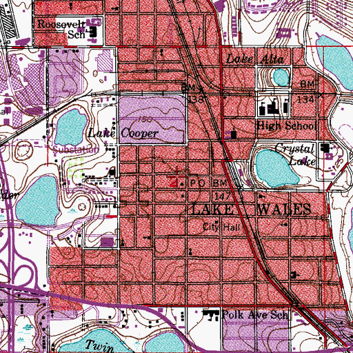 Topographic Map of Lake Wales Post Office, FL