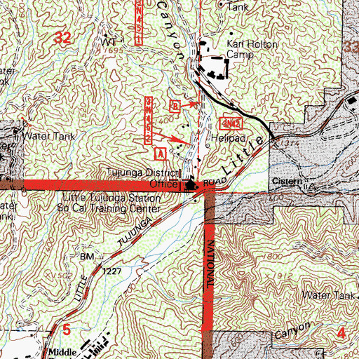 Topographic Map of Little Tujunga Station, CA