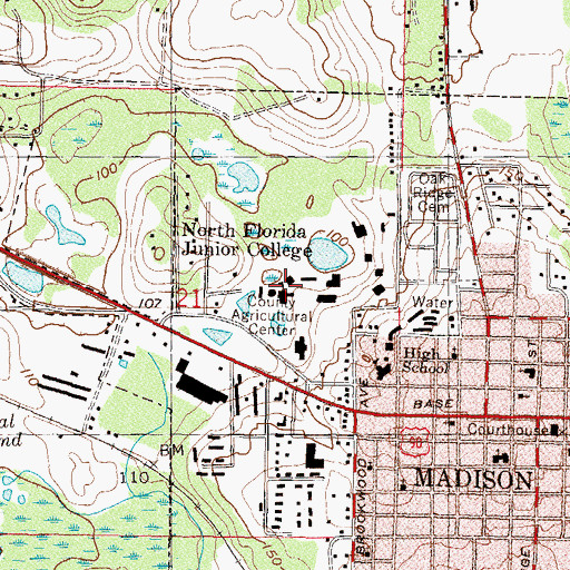 Topographic Map of North Florida Community College Madison Campus Marshall W Hamilton Library, FL
