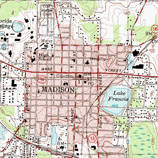 Topographic Map of Treasures of Madison County Museum, FL