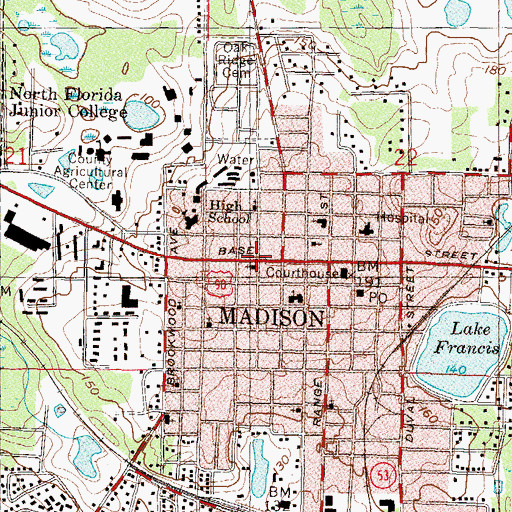 Topographic Map of First Baptist Church, FL