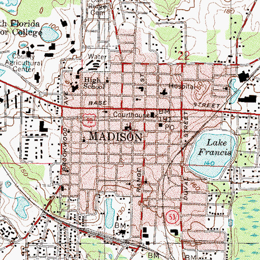 Topographic Map of First United Methodist Church of Madison, FL