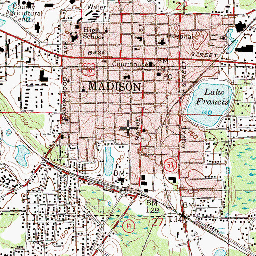 Topographic Map of Madison Church of God, FL