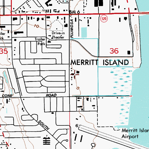 Topographic Map of Merritt Island Church of Christ, FL