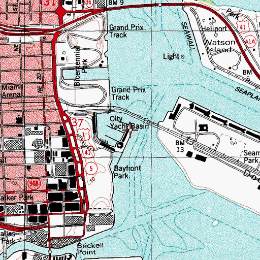 Topographic Map of City of Miami Miamarina at Bayside Outer Wall Mooring, FL