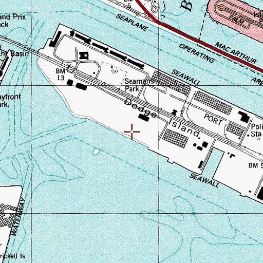 Topographic Map of Fisher Island Ferry Terminal Bay Number 183, FL